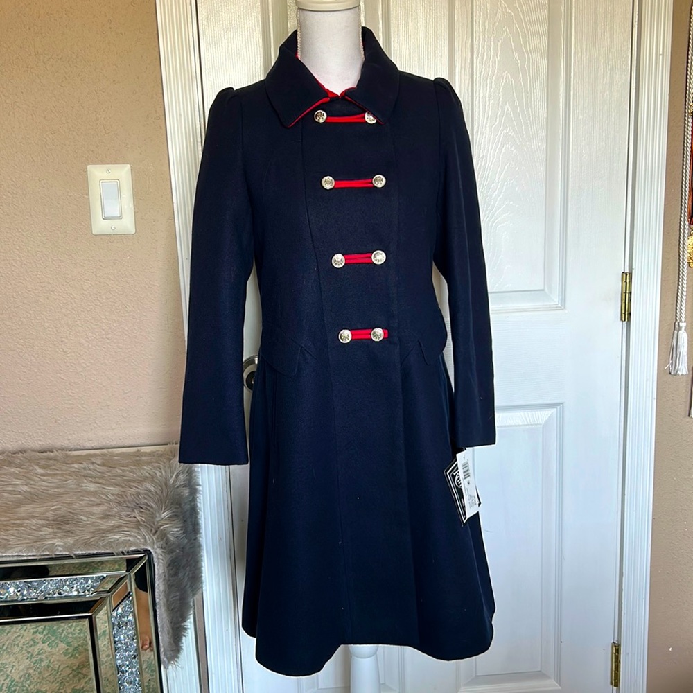 Navy blue coat with silver buttons Girls size XL